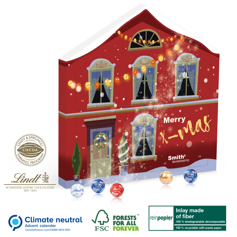 Personalised Lindt Compostable and biodegradable House Advent calendar