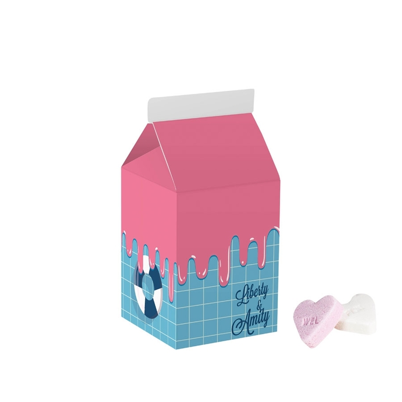 Personalised Small Milk Carton Containing Fruit Hearts