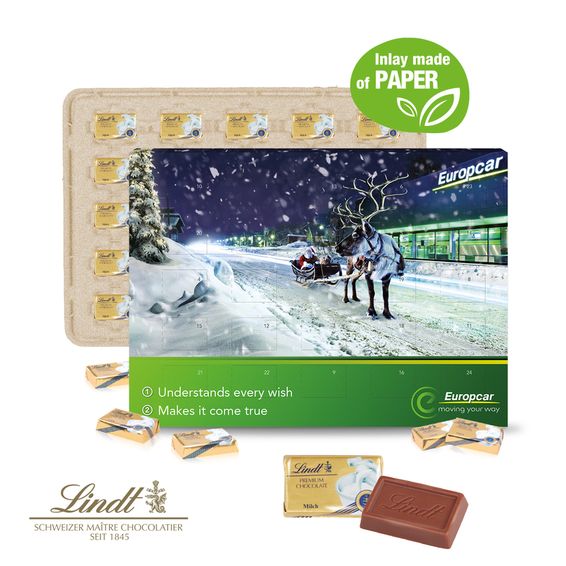 ECO LINE- Personalised Lindt Select Desktop Advent Calendar With Paper Inlay