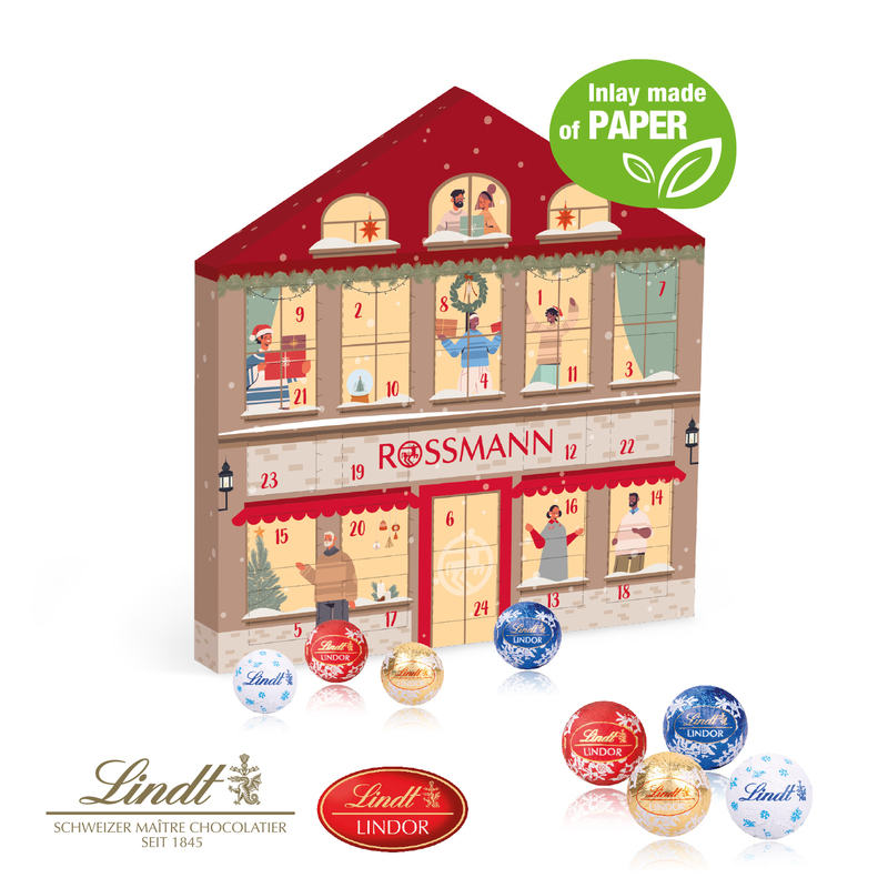 ECO LINE- Personalised Lindt Gourmet Flat House Advent calendar With Paper Inlay