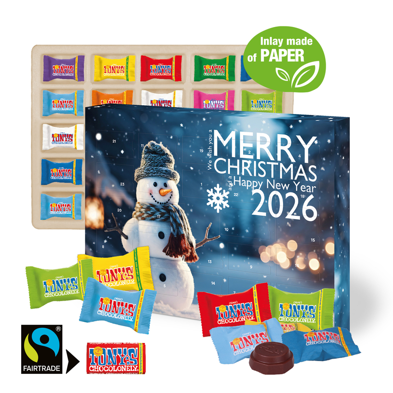 Personalised Tony's Chocolonely Fairtrade Premium Promotional Advent Calendar With Paper Inlay