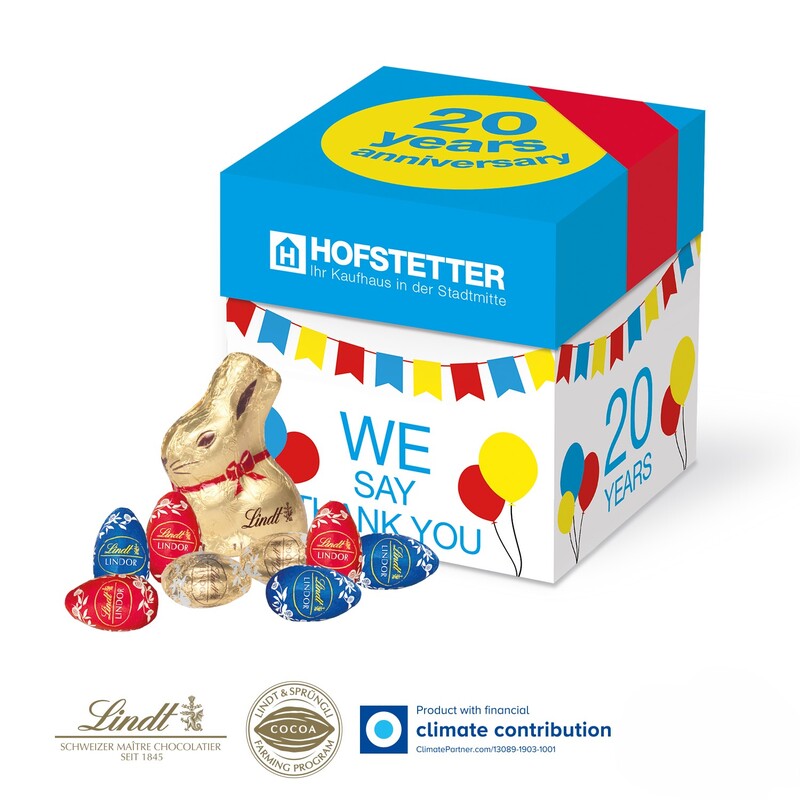 Personalised Dice box containing Lindt eggs and bunny 