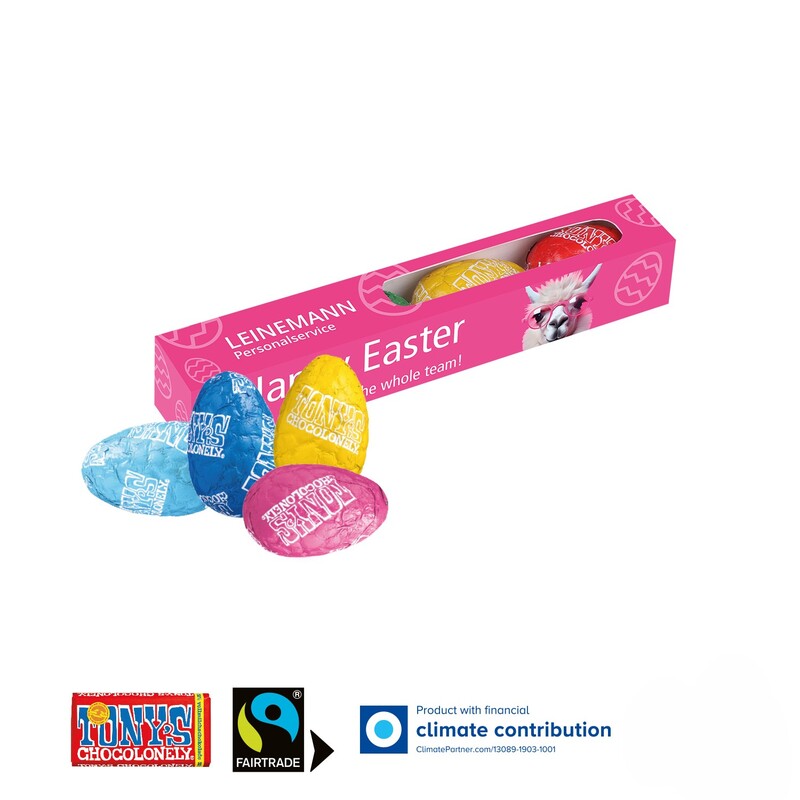 Personalised long gift box containing Tony's eggs 