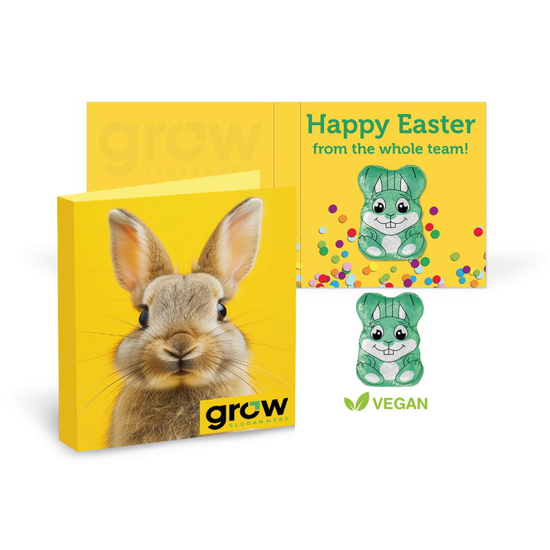 Personalised Vegan Fairtrade Chocolate Easter Bunny Folded Card