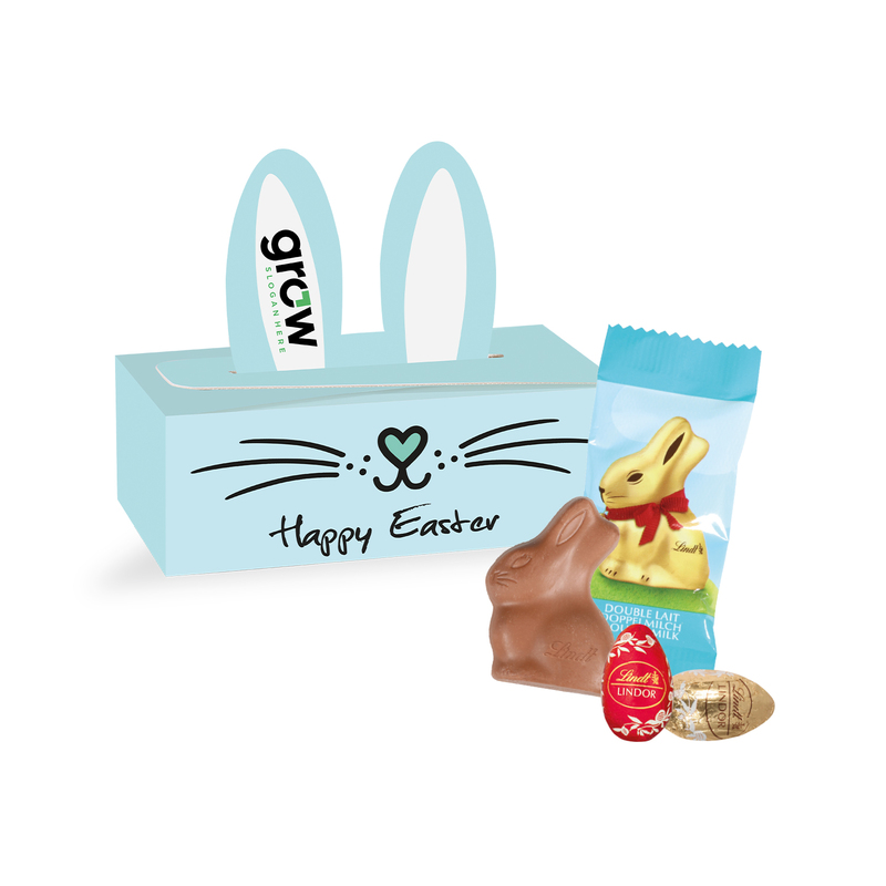 Personalised Lindt Bunny Box With Flowpack Lindt Sachet 