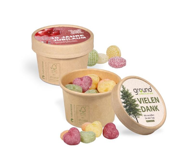 Personalised Eco Friendly tubs containing sweets 