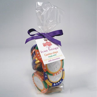 Casino Chocolate Poker Chips in Clear Bags with Personalised Tags