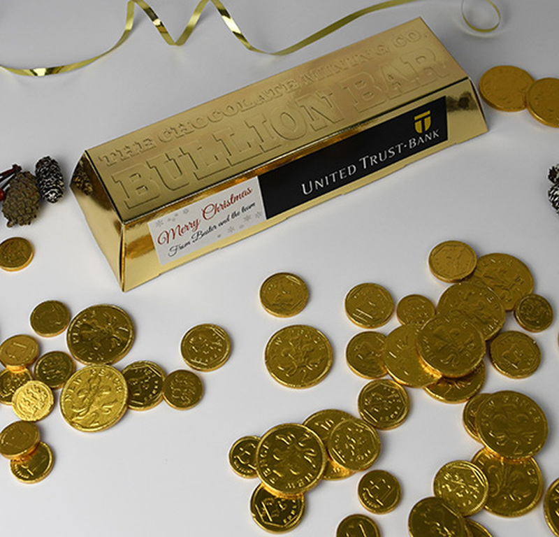 Personalised Gold Bullion Bar Filled With Chocolate Coins 