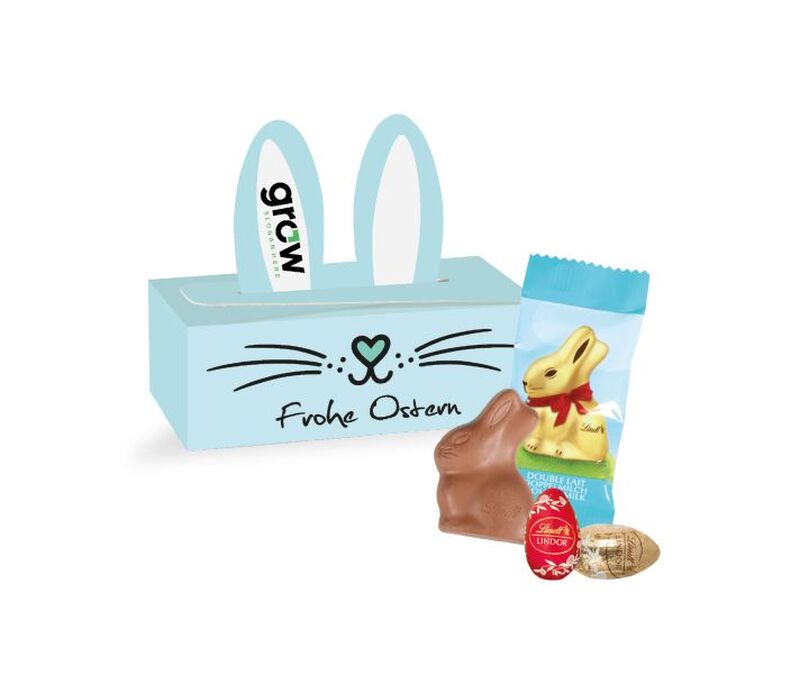 Personalised Lindt Bunny Box With Flowpack Lindt Sachet 