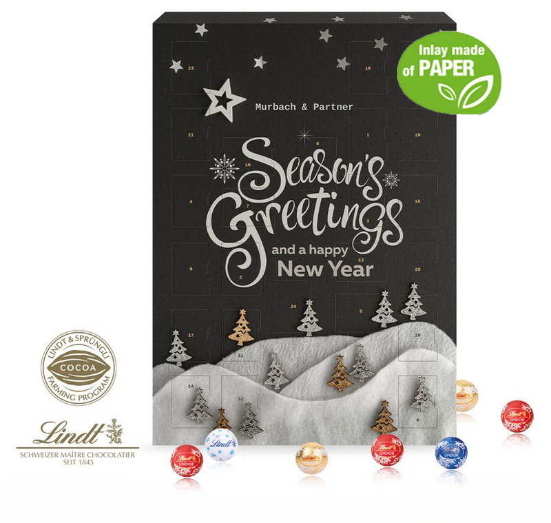 Personalised Lindt Gourmet Chocolate Wall Calendar With Paper Inlay