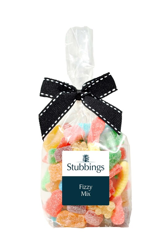 Personalised sticker sweet bags with ribbon